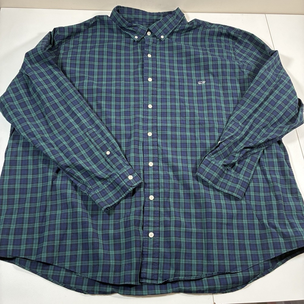 Vineyard Vines Shirt 4XB Blue Green Tartan Plaid Classic Fit Button Down Stretch - Picture 2 of 6
